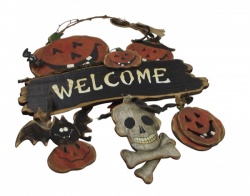welcome halloween skull and pimpkin decoration