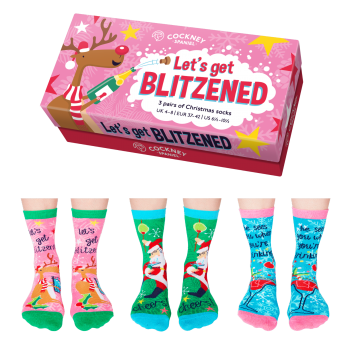 Cockney Spaniel 3 Pairs of Let's Get Blitzened Women's Christmas Socks
