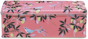 Sara Miller Pink Bird and Lemon Design Rectangular Storage Tin