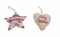 Gisela Graham Christmas Decoration - Fabric Heart and Star