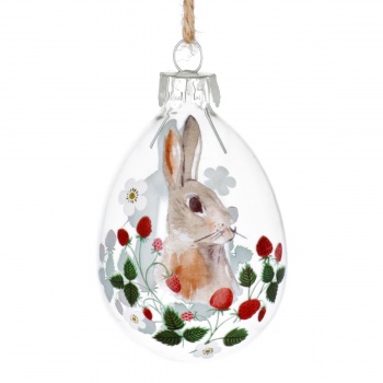 Gisela Graham Strawberry and Rabbit Glass Easter Egg Decoration