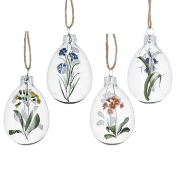 Gisela Graham Set of 4 Meadow Flower Glass Easter Egg Decorations