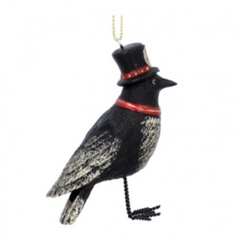 Gisela Graham Resin Raven In A Top Hat Christmas Tree Decoration