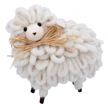 Gisela Graham Wool Sheep with Rustic Bow Easter Decoration