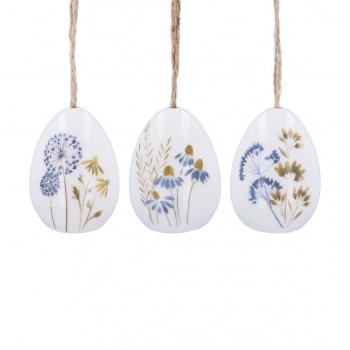 Gisela Graham Set of 3 Blue Meadow Ceramic Easter Egg Decorations