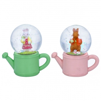 Gisela Graham Set of 2 Bunny Watering Can Snow Globes
