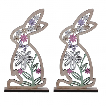 Gisela Graham Set of 2 Wooden Floral Rabbit Easter Decorations