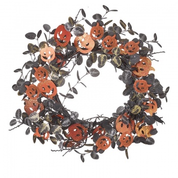 Heaven Sends Glitter Pumpkin and Leaf Decorative Halloween Wreath