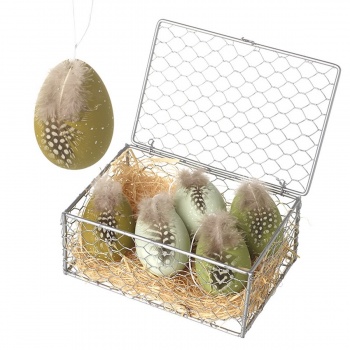 Heaven Sends Hanging Eggs with Feathers in Crate Easter Decorations
