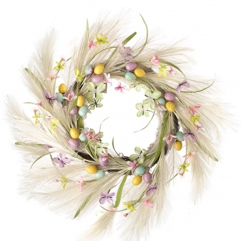 Heaven Sends Pampas Grass, Floral and Speckled Easter Egg Wreath