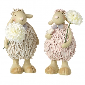 Heaven Sends Cream and Pink Sheep with Flowers Easter Decorations