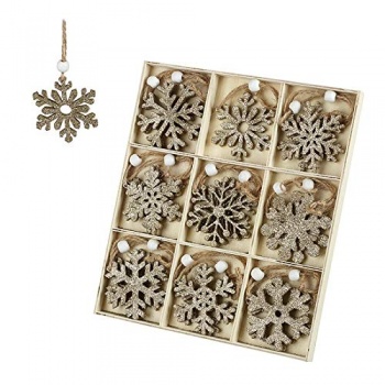 Heaven Sends  Wooden Gold Glitter Snowflake Tree Decorations