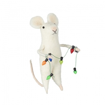 Heaven Sends Wool Mouse with Christmas Light Garland Decoration