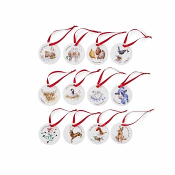 Royal Worcester Wrendale Designs 12 Days of Christmas Decorations in Gift Box