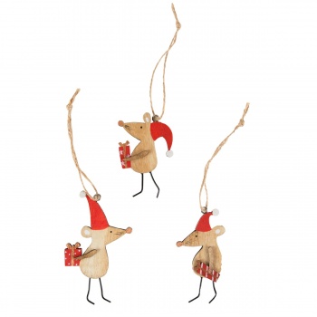 Set of 3 Novelty Mice Christmas Tree Decorations