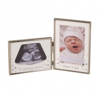 Bambino Coming Soon Here I Am Baby Silver Photo Frame