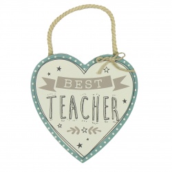 Best Teacher Pretty Hanging Heart Plaque