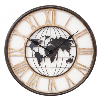 Widdop Wooden and Metal World Map Design Clock