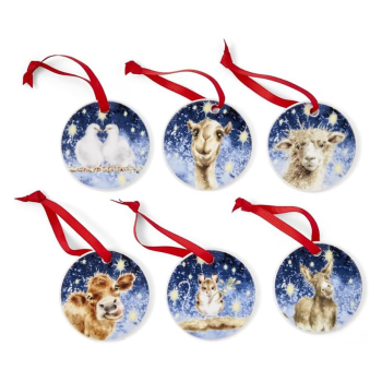 Royal Worcester Wrendale Designs Set of 6 Nativity Christmas Tree Decorations
