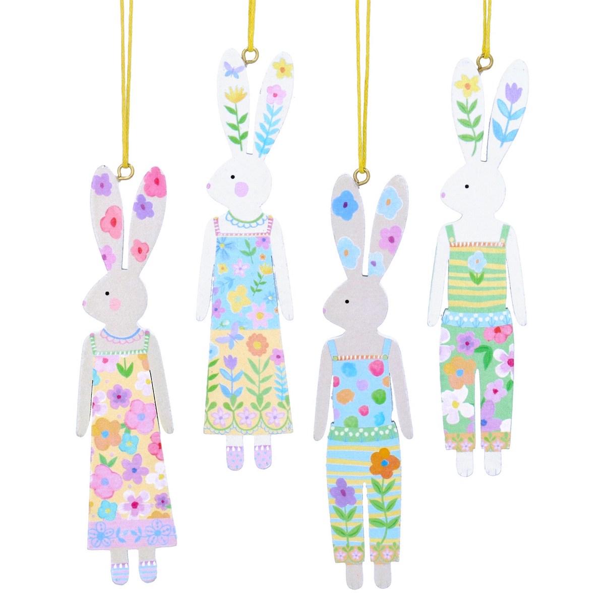 Gisela Graham Set of 4 Floral Wooden Rabbit Easter Decorations