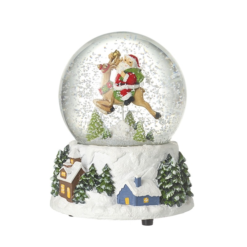 Heaven Sends Santa on Reindeer Musical Christmas Snow Globe