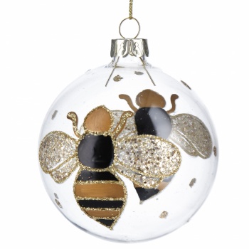 Gisela Graham Christmas Bauble with Black and Gold Bumble Bee