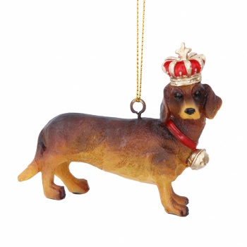 Gisela Graham Resin Dachshund with Crown Decoration