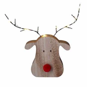 Gisela Graham Wood LED Reindeer Head Ornament