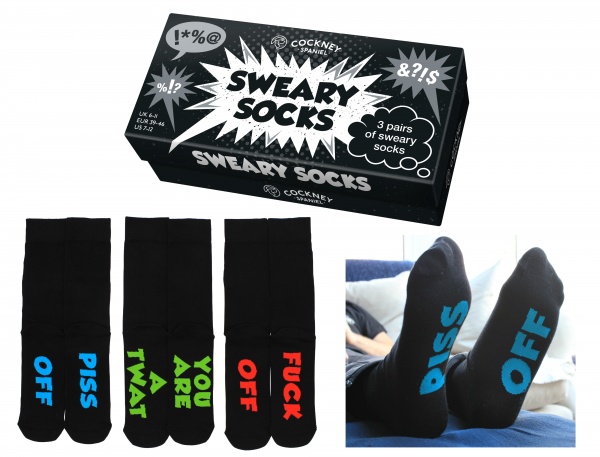 Cockney Spaniel 3 Pairs of Novelty Swear Word Socks - Boxed Set