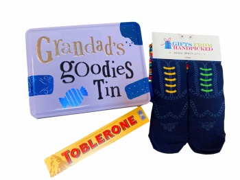 Grandad Themed Gift Set Tin With Socks, Chocolate And A Man Gift
