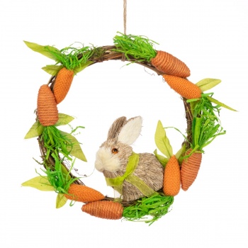 FloralSilk Bristle Carrot and Rabbit Easter Wreath