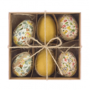 FloralSilk Set of 6 Colourful Textile Easter Egg Decorations