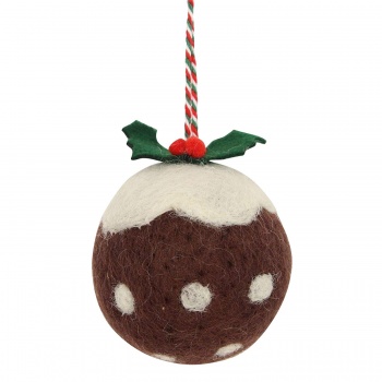 Gisela Graham Wool Mix Christmas Pudding Hanging Decoration