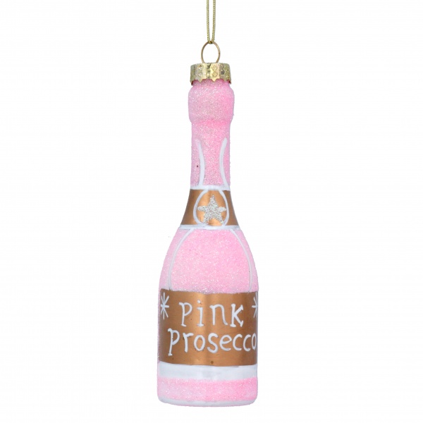 Gisela Graham Pink Prosecco Sparkly Christmas Decoration
