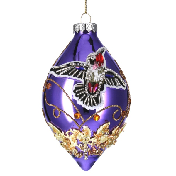 Gisela Graham Purple Glass Teardrop Christmas Decoration