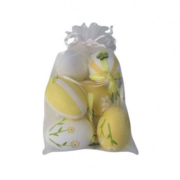 Giftware Trading Bag of 6 Yellow and White Easter Egg Decorations