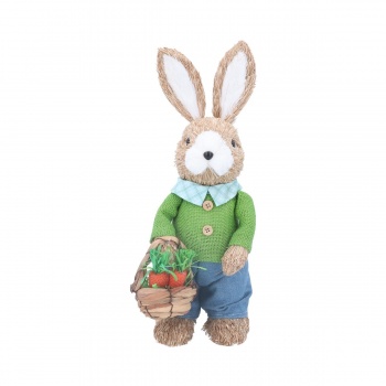Gisela Graham Bristle Bunny with Carrot Basket Easter Decoration