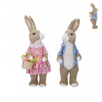 Gisela Graham Set of 2 Standing Floral Bristle Rabbit Easter Decorations