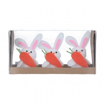 Gisela Graham Set of 3 Chenille Bunnies with Carrots Easter Decorations