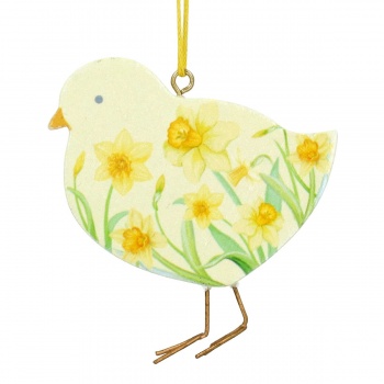 Gisela Graham Daffodil Design Wooden Chick Easter Decoration