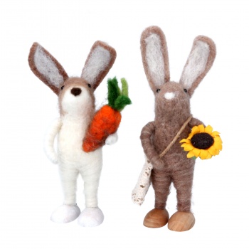 Gisela Graham Set of 2 Felt Gardening Easter Bunny Decorations