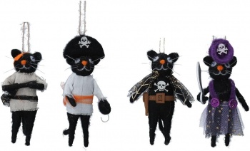 Gisela Graham Set of Four Pirate Cat Halloween Decorations