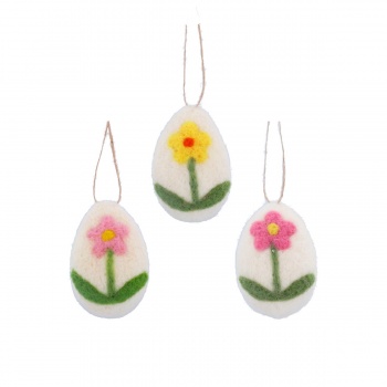 Gisela Graham Set of 3 Felt Eggs with Flowers Easter Decorations