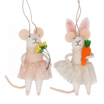 Gisela Graham Set of 2 Felt Mice with Metallic Dresses Easter Decorations