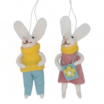 Gisela Graham Set of 2 Mr and Mrs Rabbit in Knitwear Easter Decorations