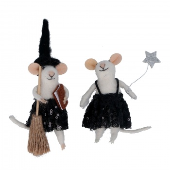 Gisela Graham Set of 2 Felt Witch Mice Halloween Decorations