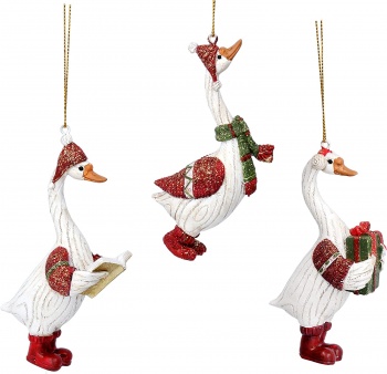 Gisela Graham Set of Three Festive Geese Christmas Tree Decorations
