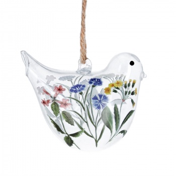 Gisela Graham Wild Flower Glass Bird Easter Decoration