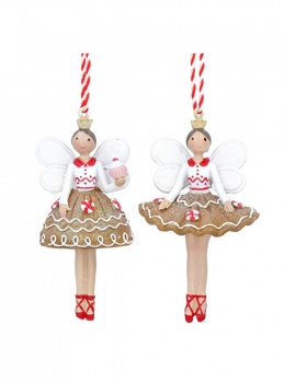 Gisela Graham Set of 2 Gingerbread Fairy Christmas Tree Decorations