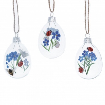 Gisela Graham 3 Piece Forget Me Not Ladybird Glass Easter Decorations